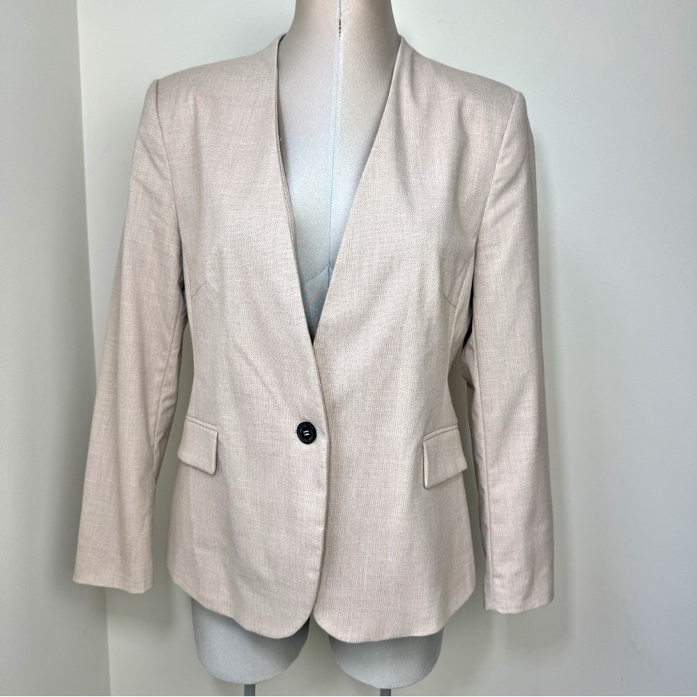 Zara Lapelless Blazer Tan Beige Size 10 (Medium) neutral tones